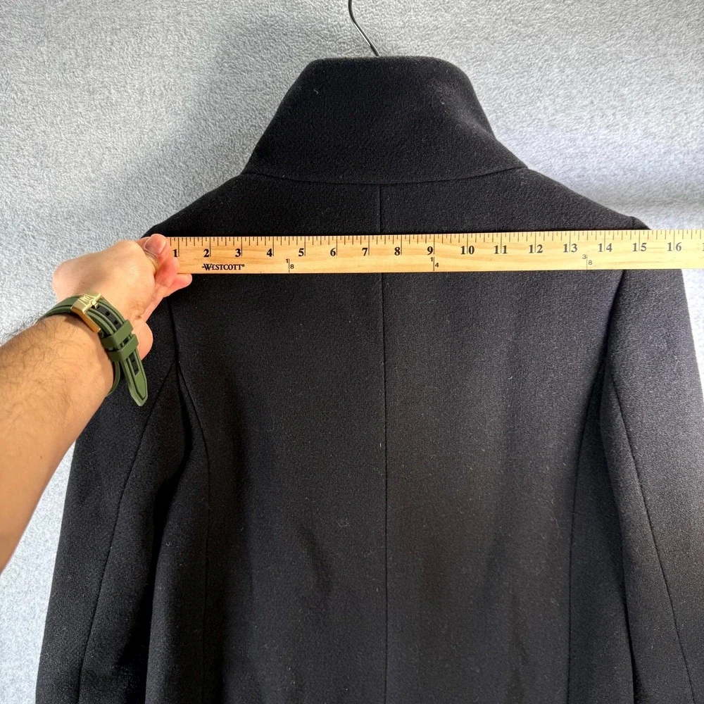 Kate Spade Women's Bow Neck Ribbon Coat Size 0 Black Wool Peacoat Front Button